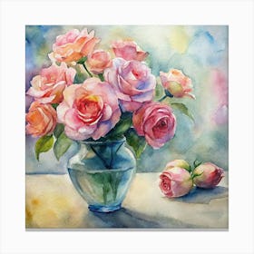 Pink Roses In A Vase 2 Canvas Print