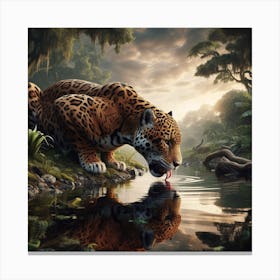 Jaguar Drinking Water Canvas Print