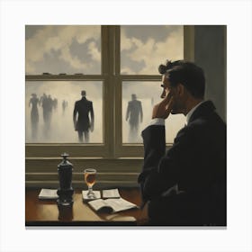 Surreal Image, Man Contemplating Past life and Loves Canvas Print