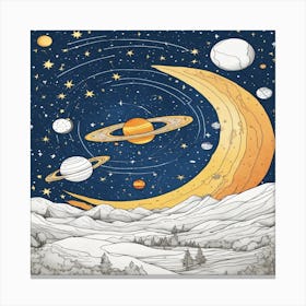 Planets And Moon Canvas Print