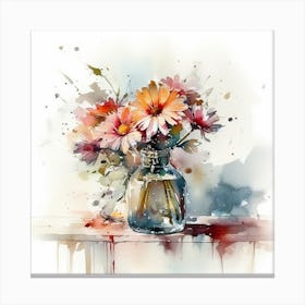 Watercolor Flowers In A Vase Canvas Print