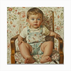 'Baby In Chair' Vintage Painting Canvas Print