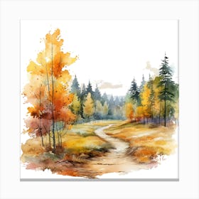 Watercolor Autumn Forest Path 1 Canvas Print