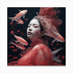 Asian Woman With Fish Canvas Print