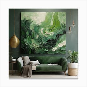 Green waves of palm leaf 3 Canvas Print