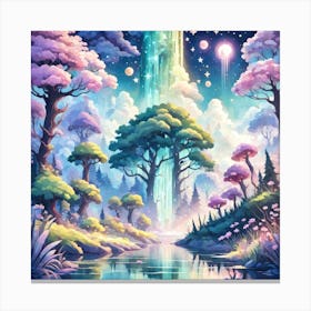 A Fantasy Forest With Twinkling Stars In Pastel Tone Square Composition 111 Canvas Print