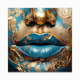 Gold And Blue Lips Canvas Print