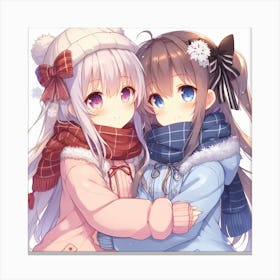 Two Anime Girls Hugging Canvas Print