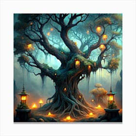 Ancient Tree With Lanterns 7 Canvas Print