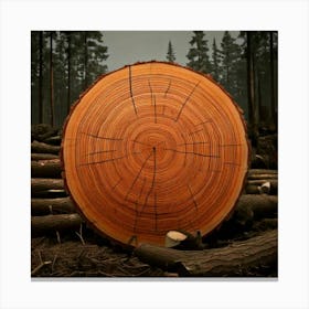 Firefly Log, Forest, Wood, Firewood, Cut, Pile, Cut Off, Tree, Ring, Ingredient, Timbering, Brown, L (1) Canvas Print