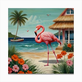 Default Flamingo Beach House Art 1 Canvas Print