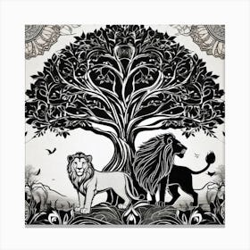 Lions And Tree Of Life Canvas Print