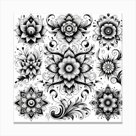 Black And White Floral Design Canvas Print