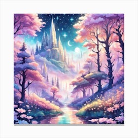 A Fantasy Forest With Twinkling Stars In Pastel Tone Square Composition 256 Canvas Print