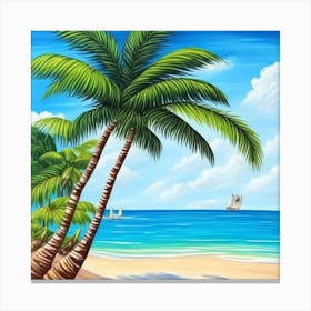 Palm Trees On The Beach 1 Canvas Print