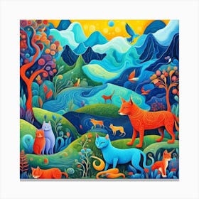 Foxes In The Forest Canvas Print