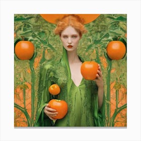 Woman Holding Oranges Canvas Print