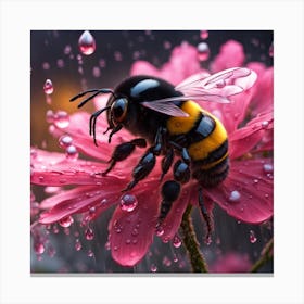 Bee In The Rain Canvas Print