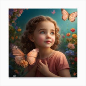 Little Girl With Butterflies 1 Canvas Print