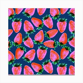 Red Lavender On Navy Strawberries Fruit Canvas Print