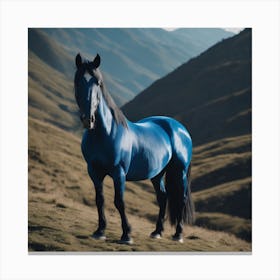 Blue Horse At a Mountain Side Canvas Print