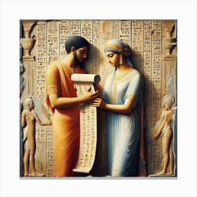 Reading a papyrus scroll Canvas Print