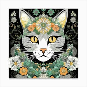 Cat With Flowers 4 Canvas Print