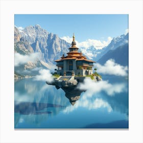 Floating Monastery Above A Crystal Lake Canvas Print