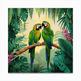 Green Jungle Parakeets (4) Canvas Print