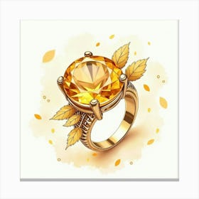 Citrine Ring, Watercolor, Golden Autumn Leaves 1 Canvas Print