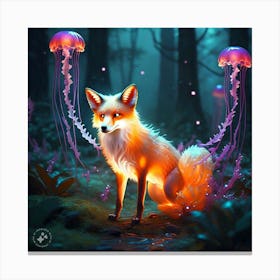 Fox Jellyfish Hybrid A Glowing Fox With Jellyfish Canvas Print