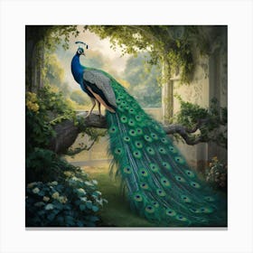 The Majestic Peacock Perched On A Lush Tree Branch 1 Canvas Print