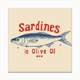 Sardines In Olive Oil Red Blue Retro Wall Art Fisherman Aesthteic Kutchen Decor Canvas Print