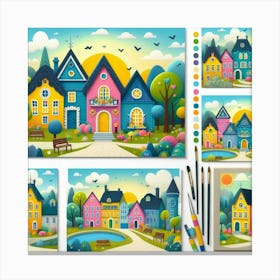 Set Of Cartoon Houses Canvas Print