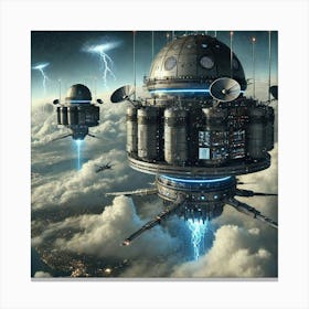 A Futuristic Scene Of The Weather Control Stations Canvas Print