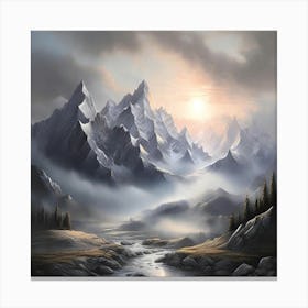 Misty Mountain Landscape Sunrise Canvas Print