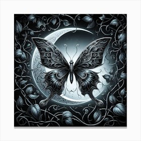 Gothic Monochrome Butterfly & Moon Canvas Print