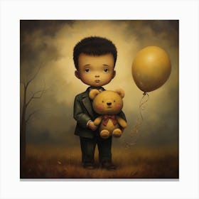 Boy With A Balloon And Teddy Bear Canvas Print