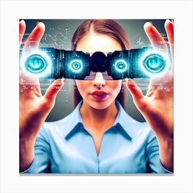 Futuristic Woman Holding Binoculars Canvas Print