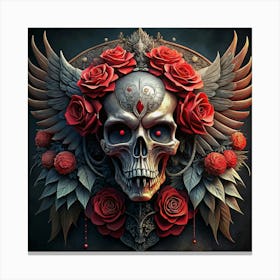 A Skull With Wings And Roses Canvas Print