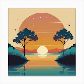 Sunset With Trees Canvas Print