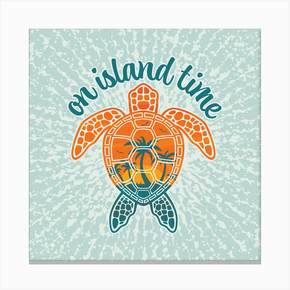 On Island Time Tropical Sunset Sea Turtle Design Canvas Print by schwegel