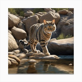 Cat Crossing Stream Canvas Print