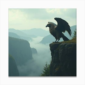 A Legendary Griffin Perched On A Cliff Overlooking A Misty Valley 1 Canvas Print