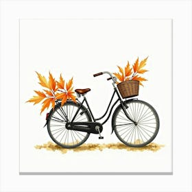 Antique Bike With Autumn Leaves Watercolor Painting 1 Canvas Print