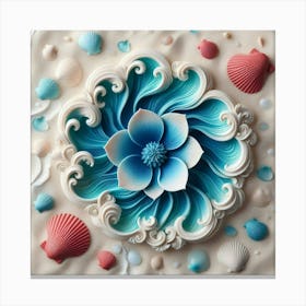 Blue Flower With Shells Canvas Print