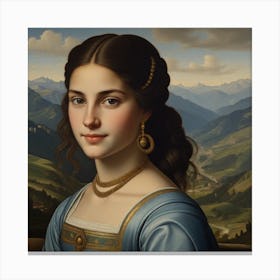 Young Woman In A Blue Dress Canvas Print