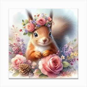 Squirrel With Flowers Canvas Print