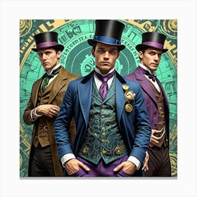 Steampunk Gentlemen Cubism Style Canvas Print