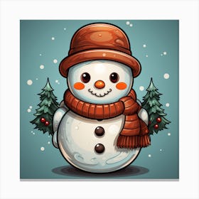 Snowman With Hat And Scarf Canvas Print